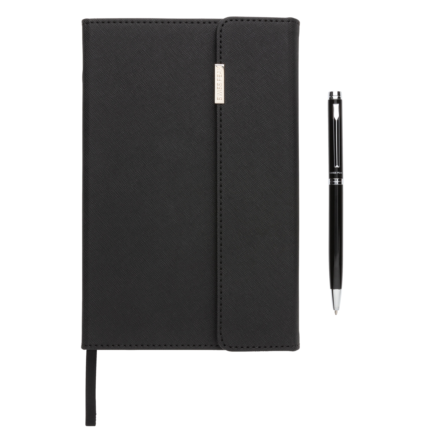 Набор Swiss Peak Deluxe из блокнота и ручки, А5, черный, polyurethane; бумага