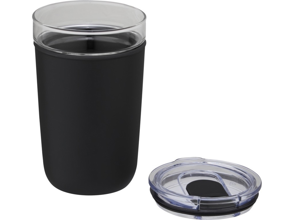 Стеклянная кружка «Bello» с внешней стенкой из переработанного пластика, черный, пластик, стекло