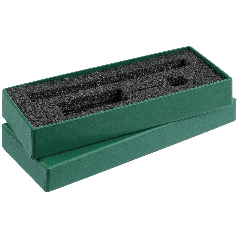 Коробка Notes с ложементом для ручки и флешки, зеленая, зеленый, картон