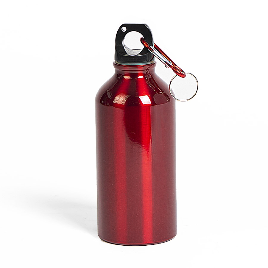 Бутылка для воды "Mento-1", алюминиевая, с карабином, 400 мл., красный, красный, алюминий