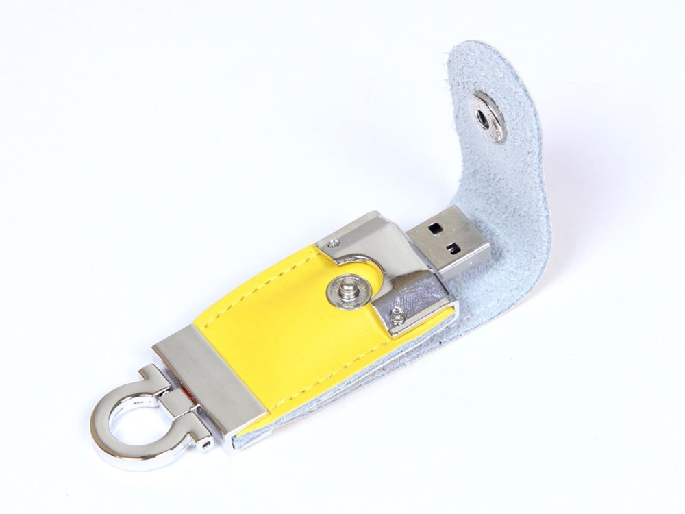 USB 2.0- флешка на 64 Гб в виде брелока, желтый, кожа