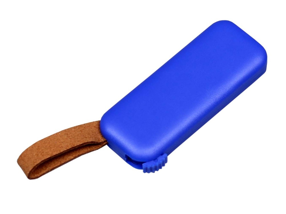 USB 2.0- флешка промо на 32 Гб прямоугольной формы, выдвижной механизм, синий, пластик