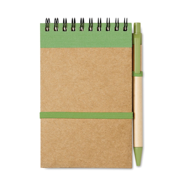 Блокнот с ручкой, зеленый, бумага