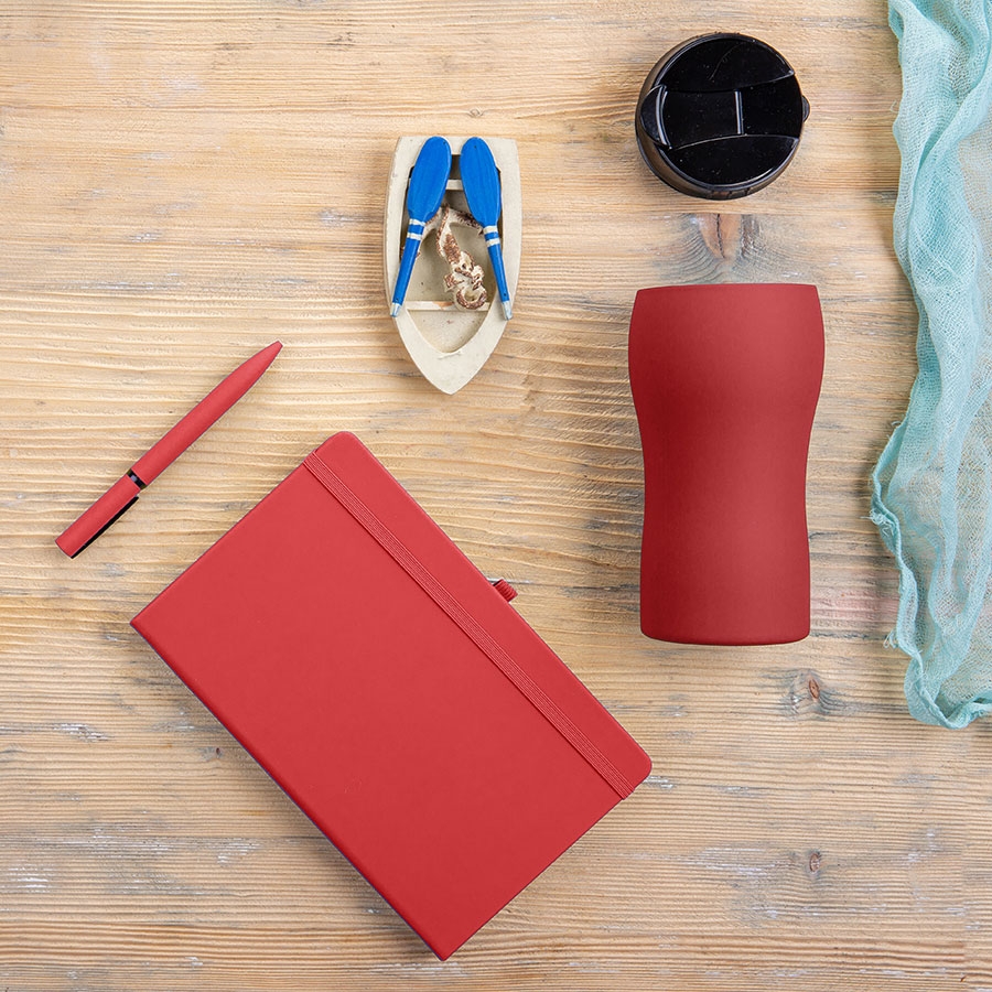 Набор подарочный SILKYWAY: термокружка, блокнот, ручка, коробка, стружка, красный, красный, несколько материалов