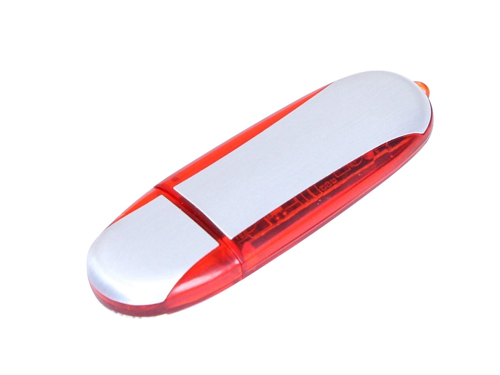 USB 2.0- флешка промо на 64 Гб овальной формы, красный, серебристый, пластик, металл