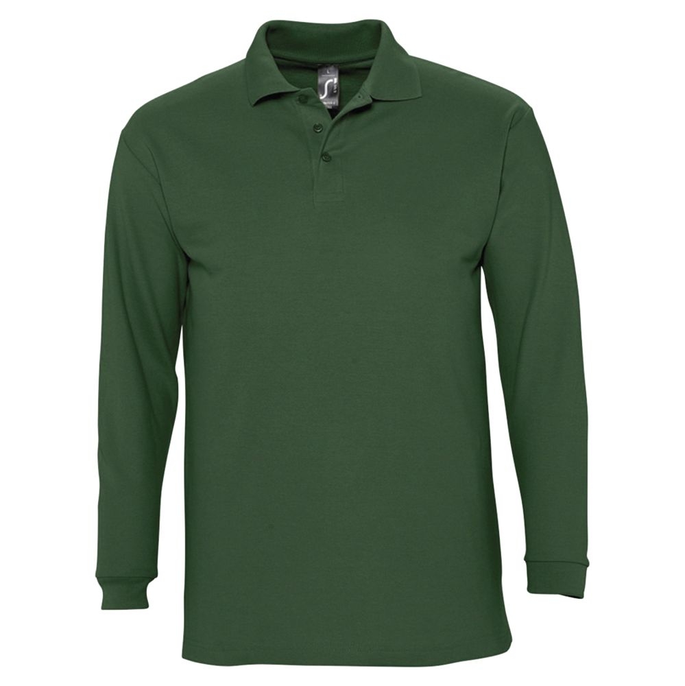 Рубашка поло мужская с длинным рукавом Winter II 210 темно-зеленая, зеленый, хлопок