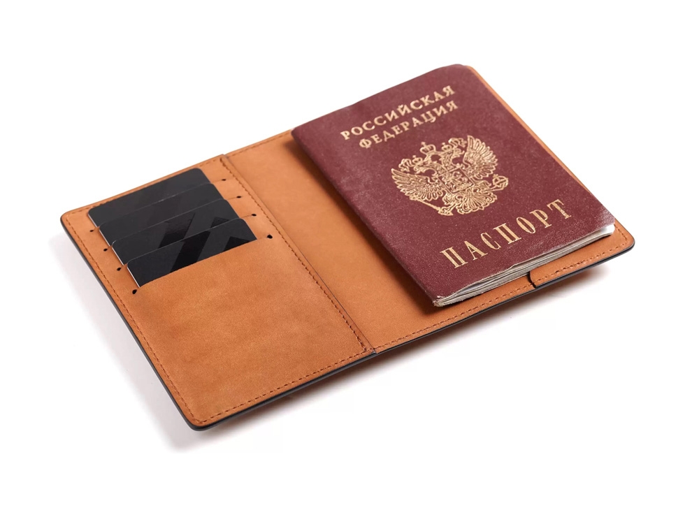 Обложка для паспорта «Нит», оранжевый, кожа