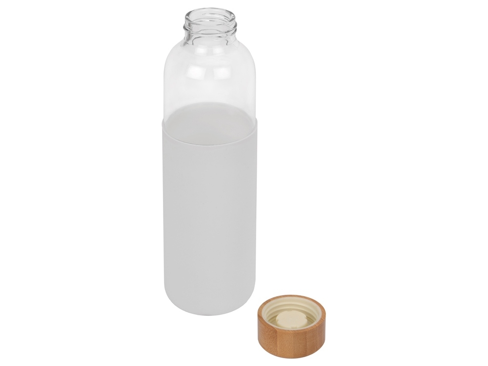 Стеклянная бутылка для воды в силиконовом чехле «Refine», белый, прозрачный, бамбук, стекло, силикон