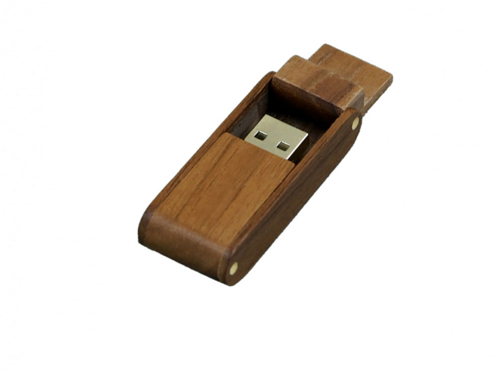 USB 2.0- флешка на 32 Гб прямоугольной формы с раскладным корпусом, коричневый, дерево