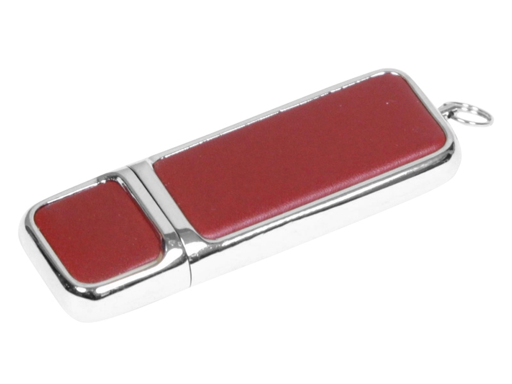USB 2.0- флешка на 16 Гб компактной формы, коричневый, серебристый, кожзам
