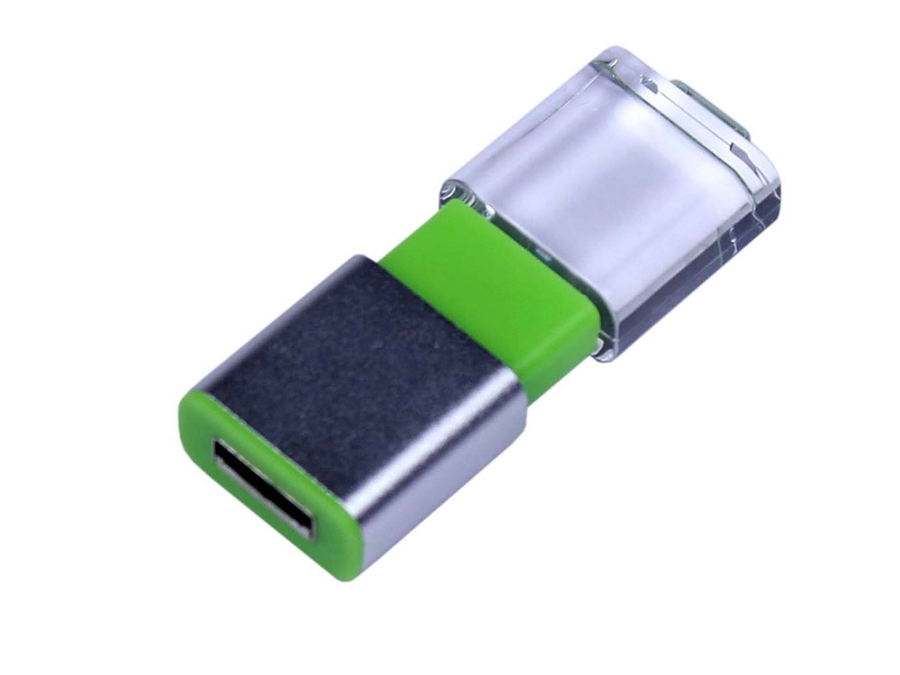 USB 2.0- флешка промо на 16 Гб прямоугольной формы, выдвижной механизм, зеленый, пластик