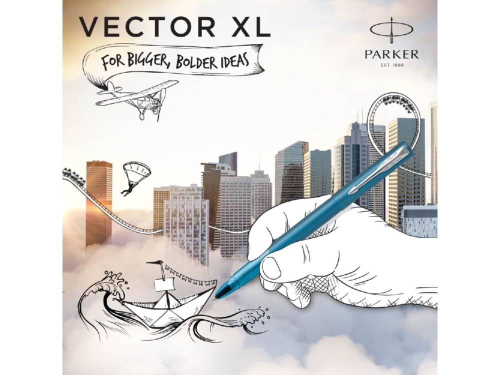 Ручка роллер Parker Vector, серебристый, металл