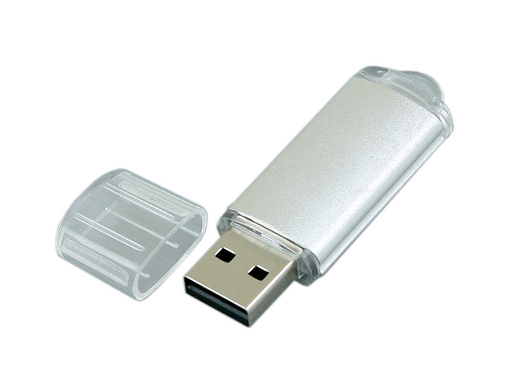 USB 2.0- флешка на 32 Гб с прозрачным колпачком, серебристый, металл