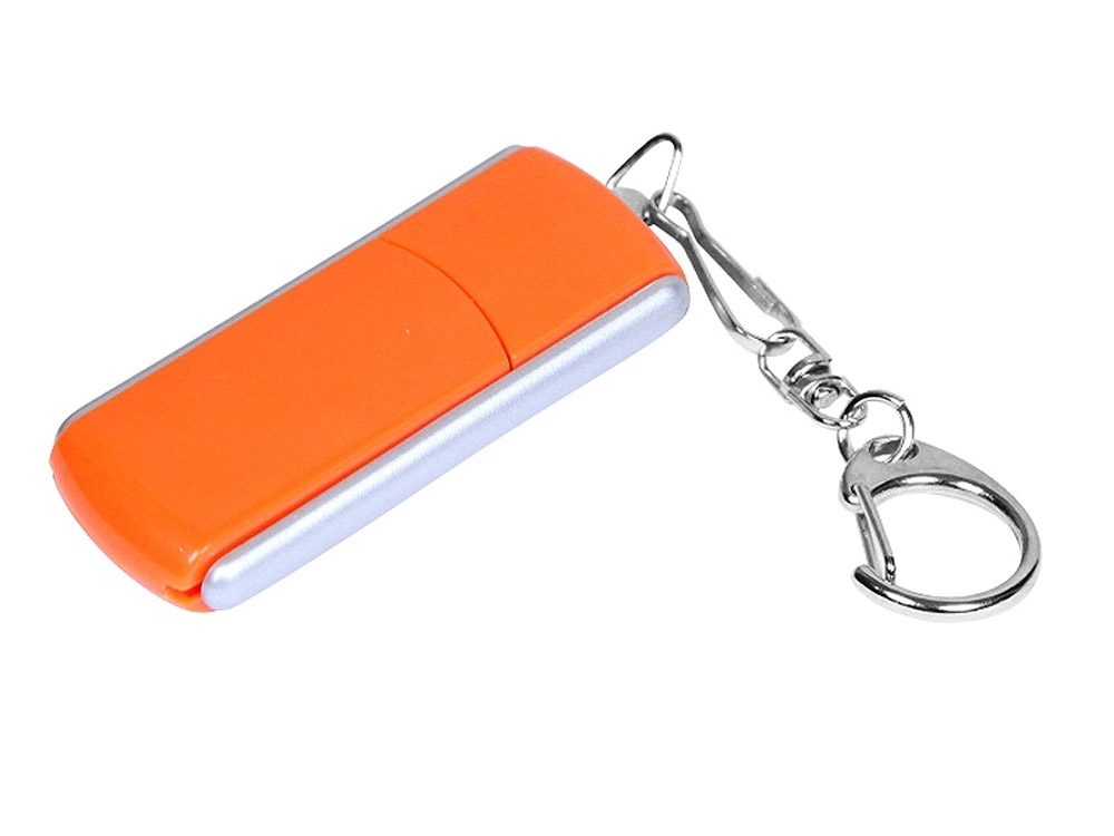 USB 2.0- флешка промо на 32 Гб с прямоугольной формы с выдвижным механизмом, оранжевый, серебристый, пластик