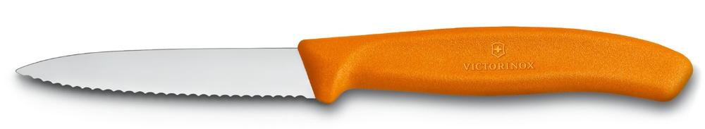 Нож для овощей VICTORINOX SwissClassic, лезвие 8 см с волнистой кромкой, оранжевый, оранжевый, пластик