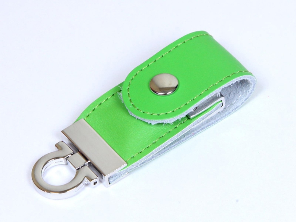 USB 2.0- флешка на 64 Гб в виде брелока, зеленый, кожа