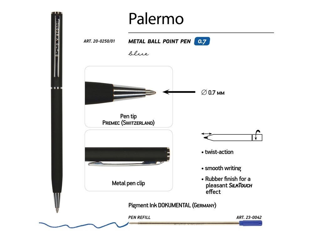 Ручка металлическая шариковая «Palermo», софт-тач, черный, серебристый, soft touch
