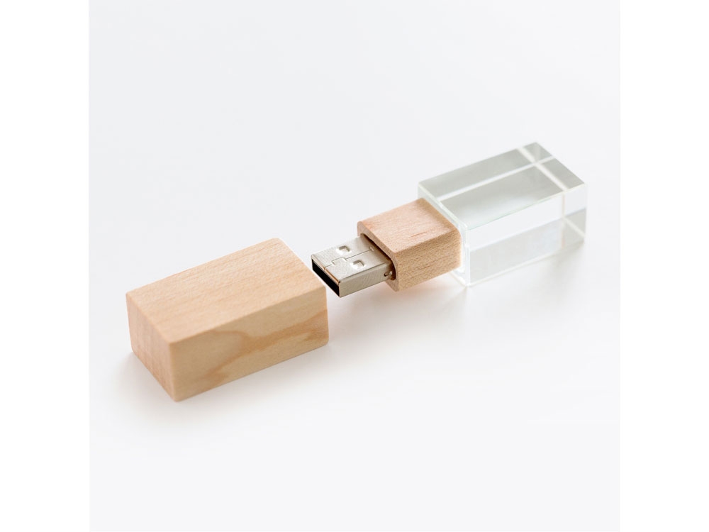 USB 2.0- флешка на 32 Гб кристалл дерево, прозрачный, дерево, стекло