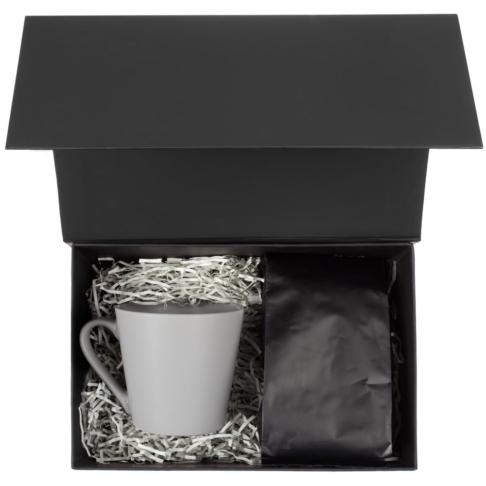 Набор Silenzio, серый, серый, кружка - фаянс; кофе - алюминиевая фольга, полиэтилен; коробка - переплетный картон