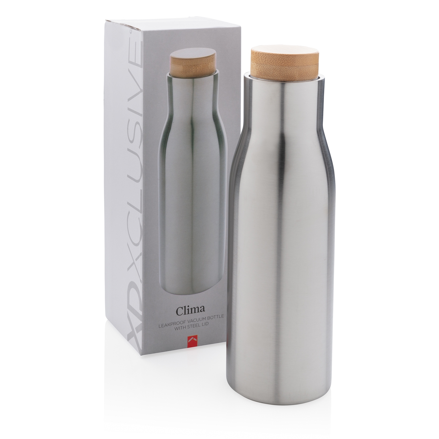 Герметичная вакуумная бутылка Clima со стальной крышкой, 500 мл, серый, нержавеющая сталь; бамбук