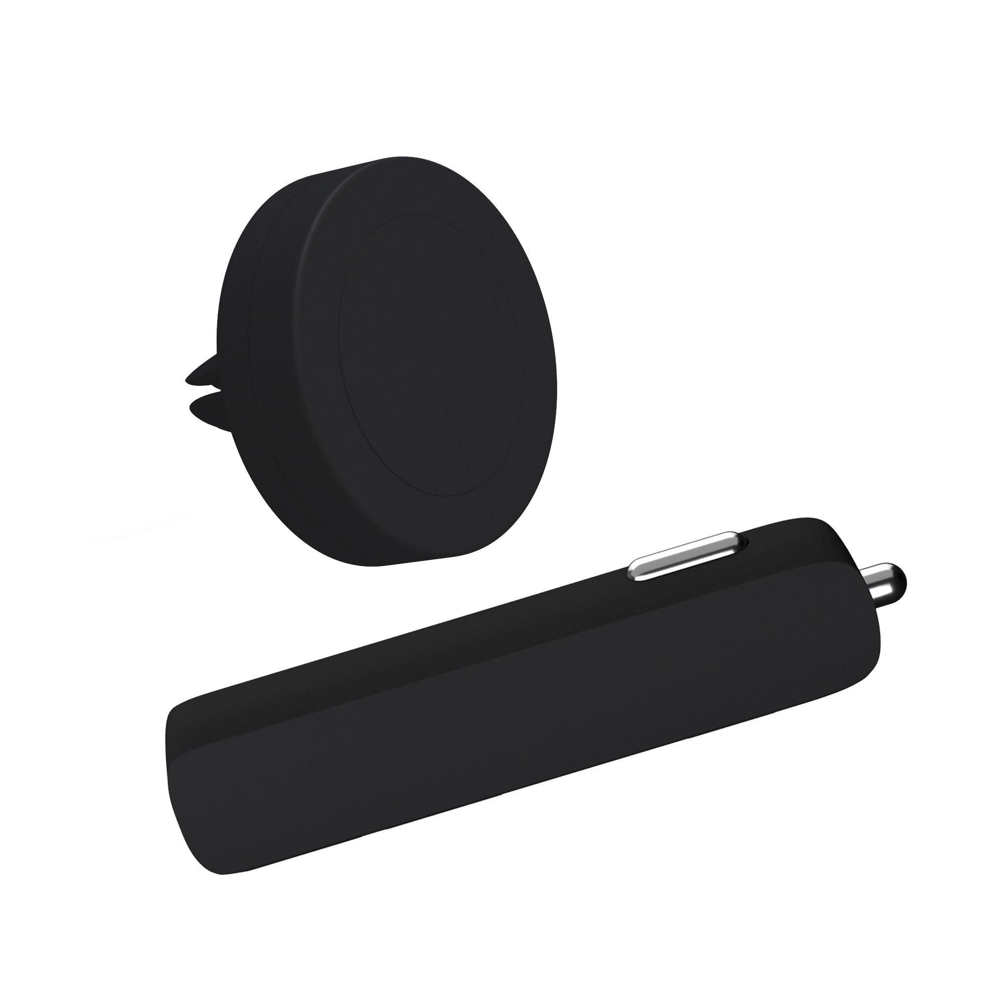 Набор автомобильное зарядное устройство "Slam" + магнитный держатель для телефона "Allo" в футляре, покрытие soft touch, черный, металл/пластик/soft touch