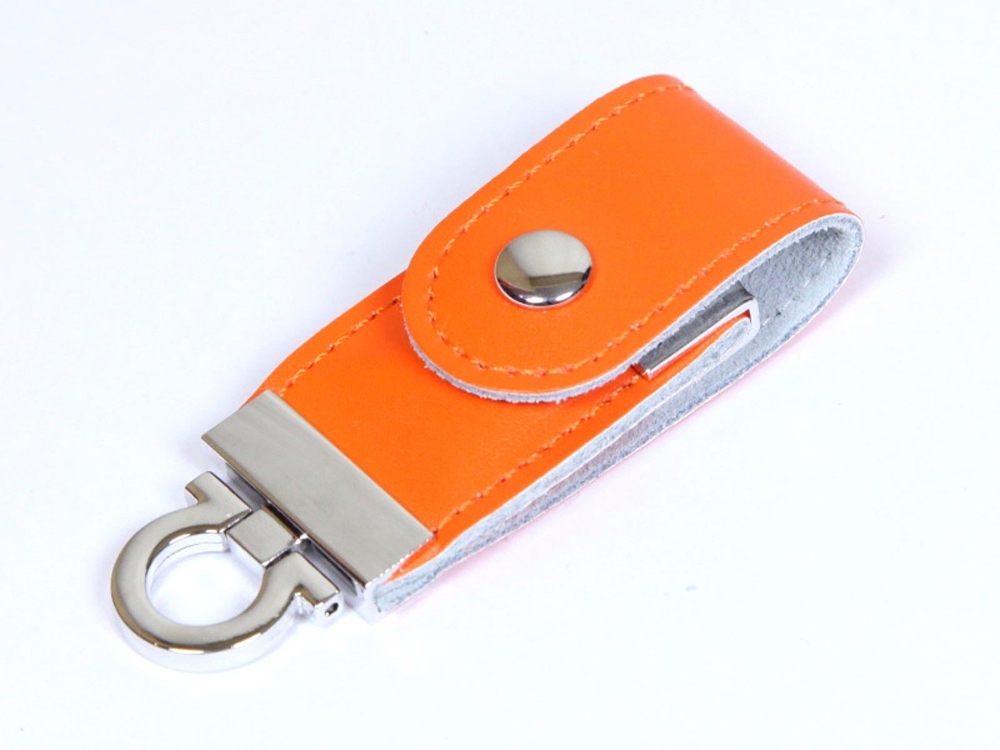 USB 2.0- флешка на 16 Гб в виде брелока, оранжевый, кожа