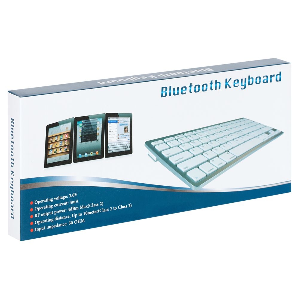 Bluetooth клавиатура, пластик abs (металл серебристый, кнопки пвх белые)