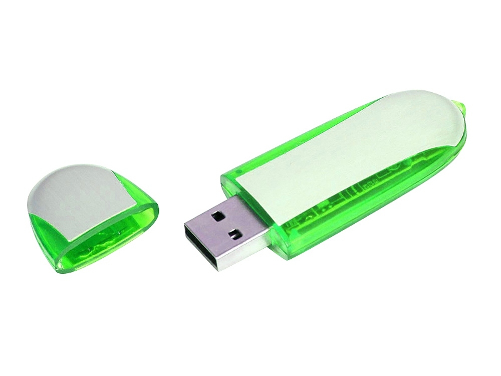 USB 2.0- флешка промо на 32 Гб овальной формы, зеленый, серебристый, пластик, металл