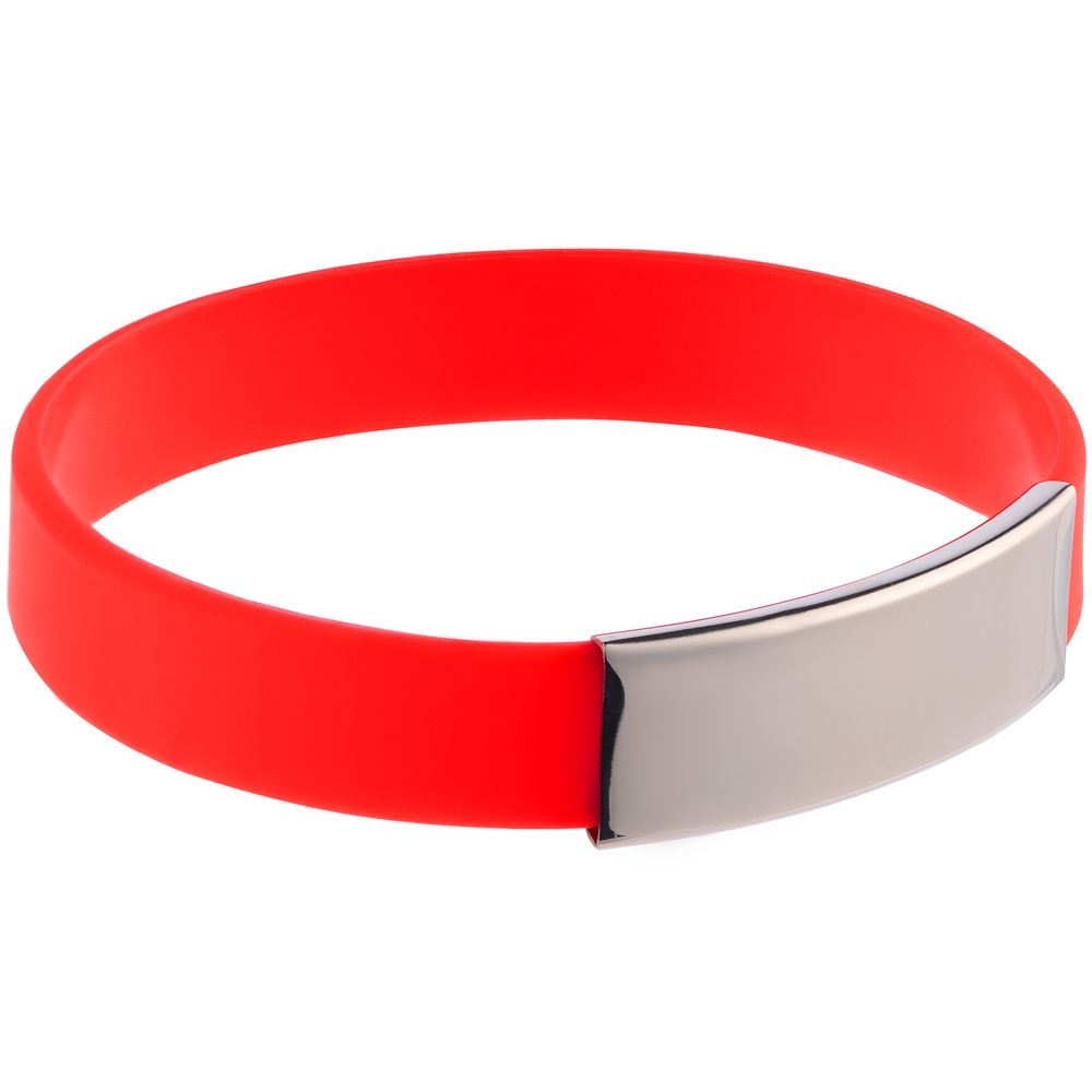 Силиконовый браслет Brisky с металлическим шильдом, красный, красный, металл, силикон
