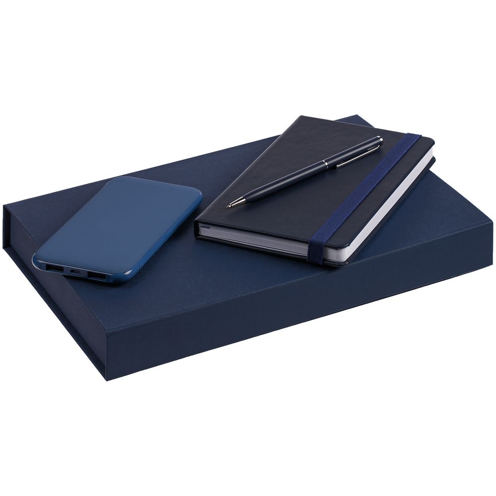 Набор Replica Energy, синий, синий, ежедневник - искусственная кожа; аккумулятор - пластик; ручка - металл; коробка - переплетный картон