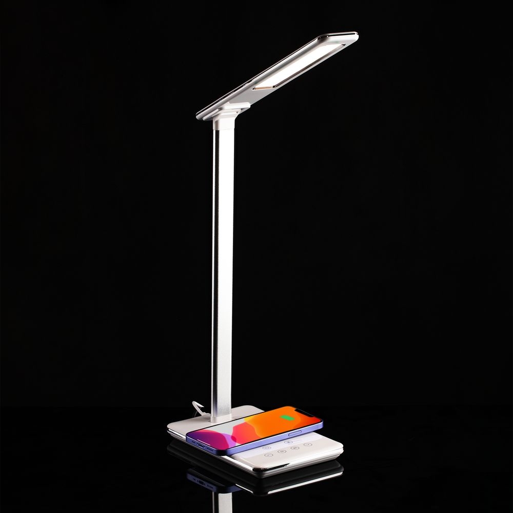 Настольная лампа с беспроводной зарядкой Power Spot, белая, белый, пластик; металл