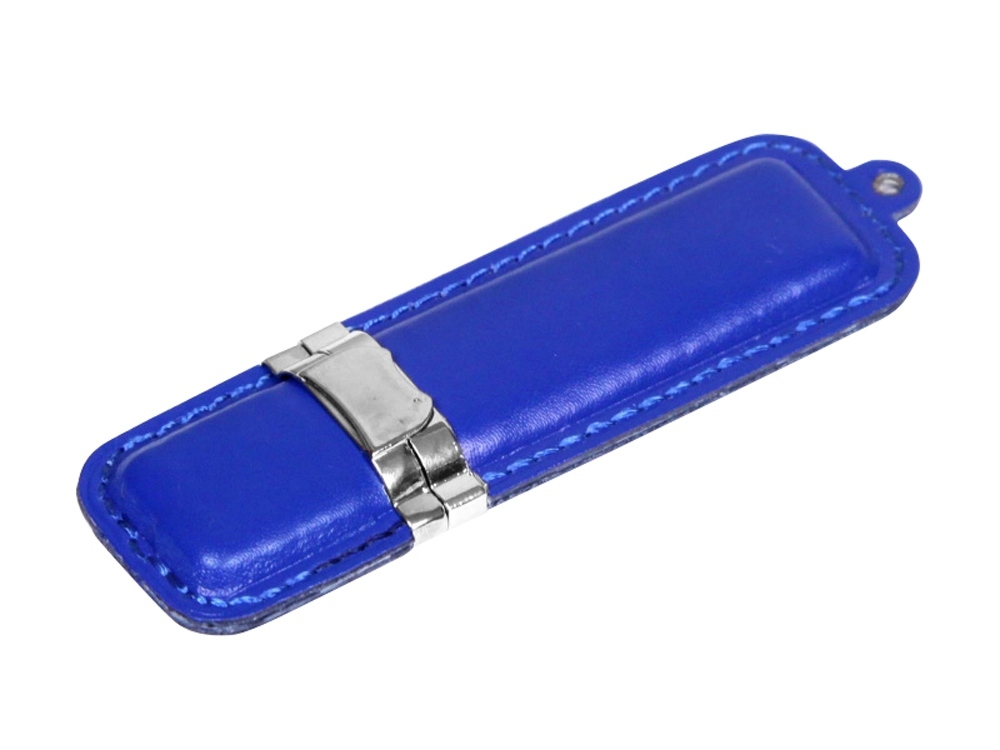 USB 2.0- флешка на 16 Гб классической прямоугольной формы, серебристый, кожа