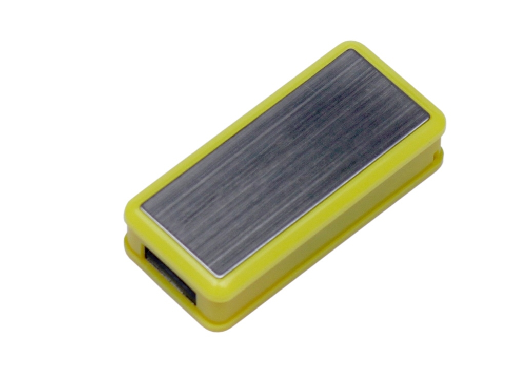 USB 2.0- флешка промо на 64 Гб прямоугольной формы, выдвижной механизм, желтый, пластик