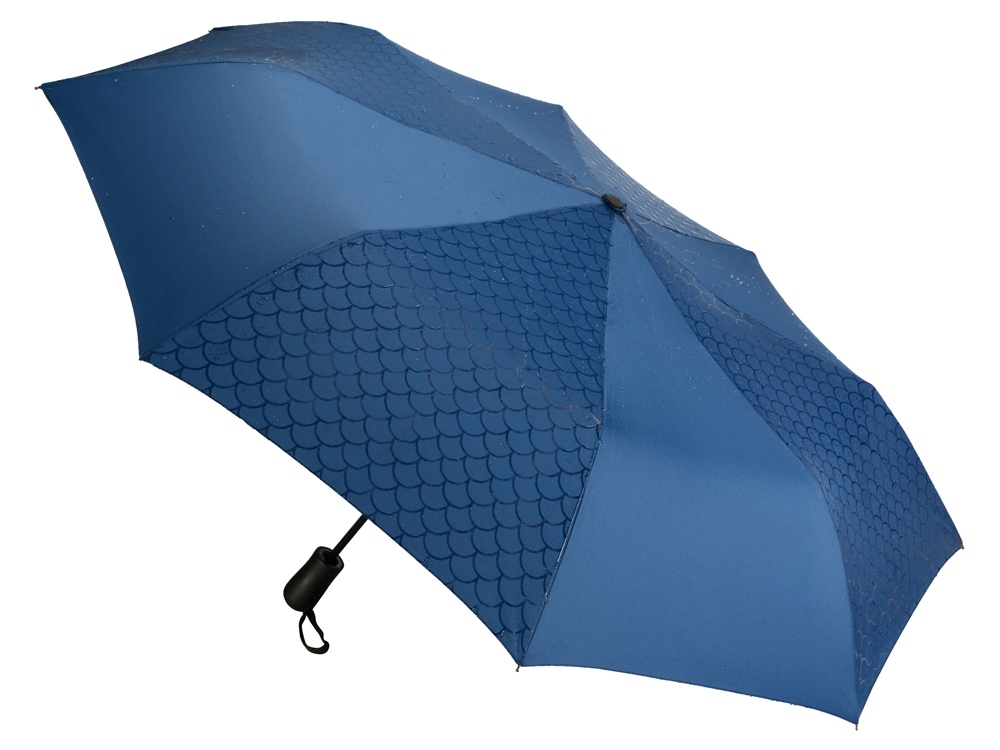 Зонт складной «Marvy» с проявляющимся рисунком, синий, полиэстер, soft touch