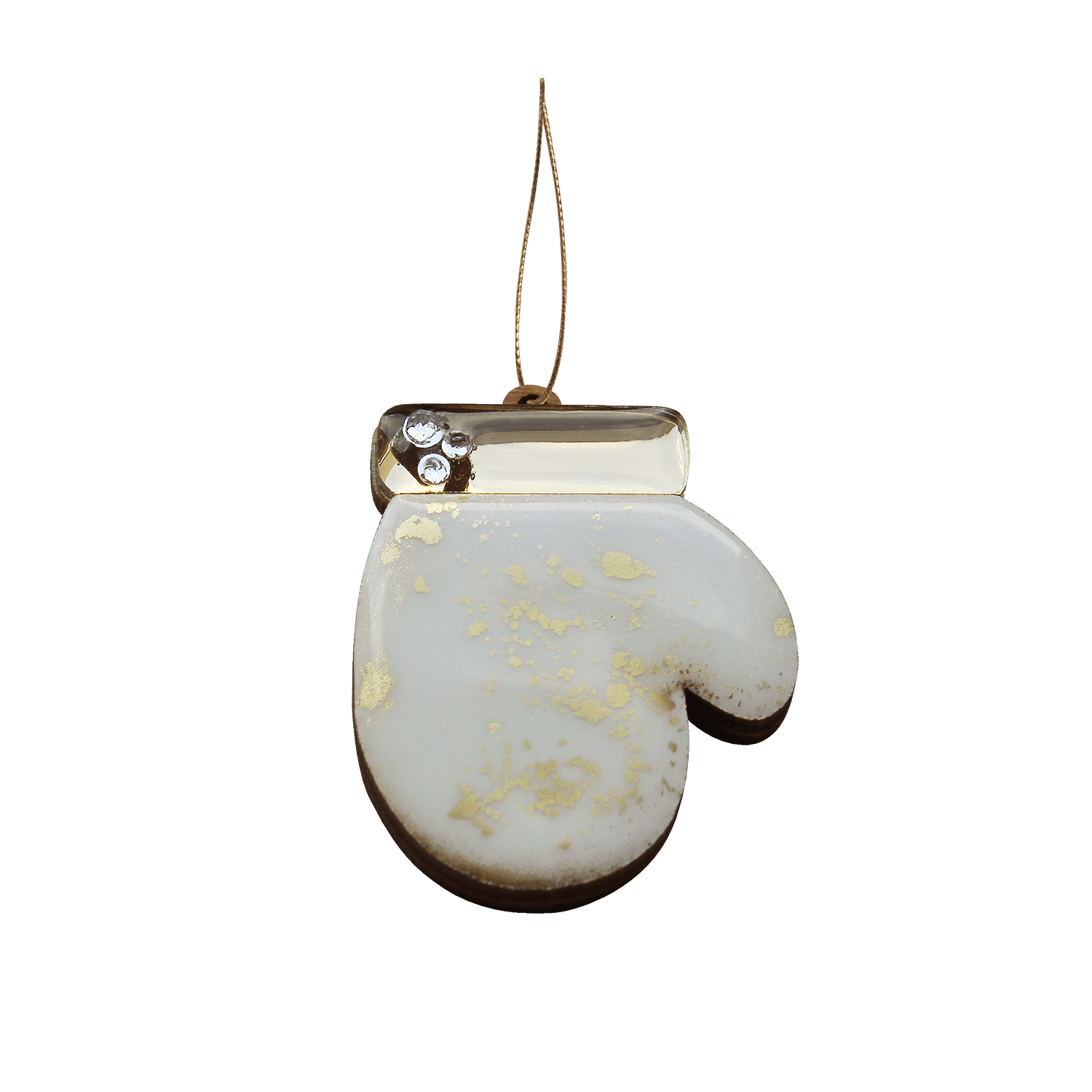 Ёлочная игрушка Варежка (белый с золотым ), белый с золотым, дерево, акрил
