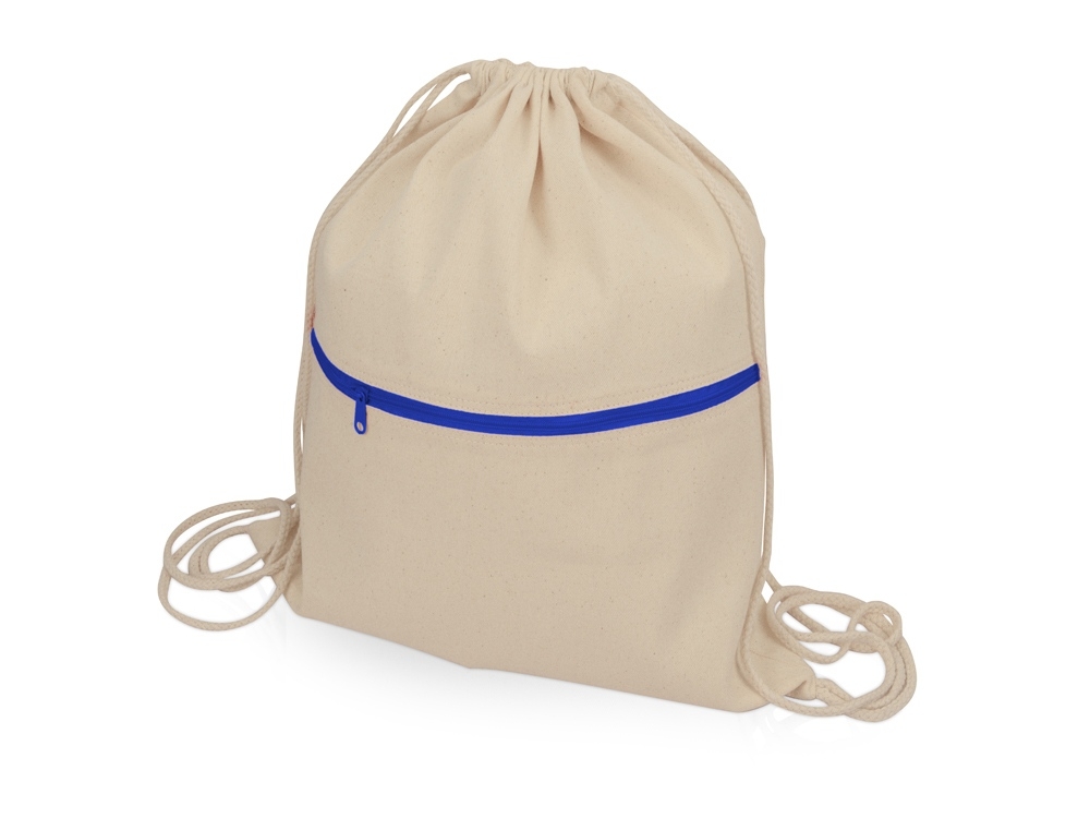 Рюкзак-мешок хлопковый «Lark» с цветной молнией, синий, натуральный, хлопок