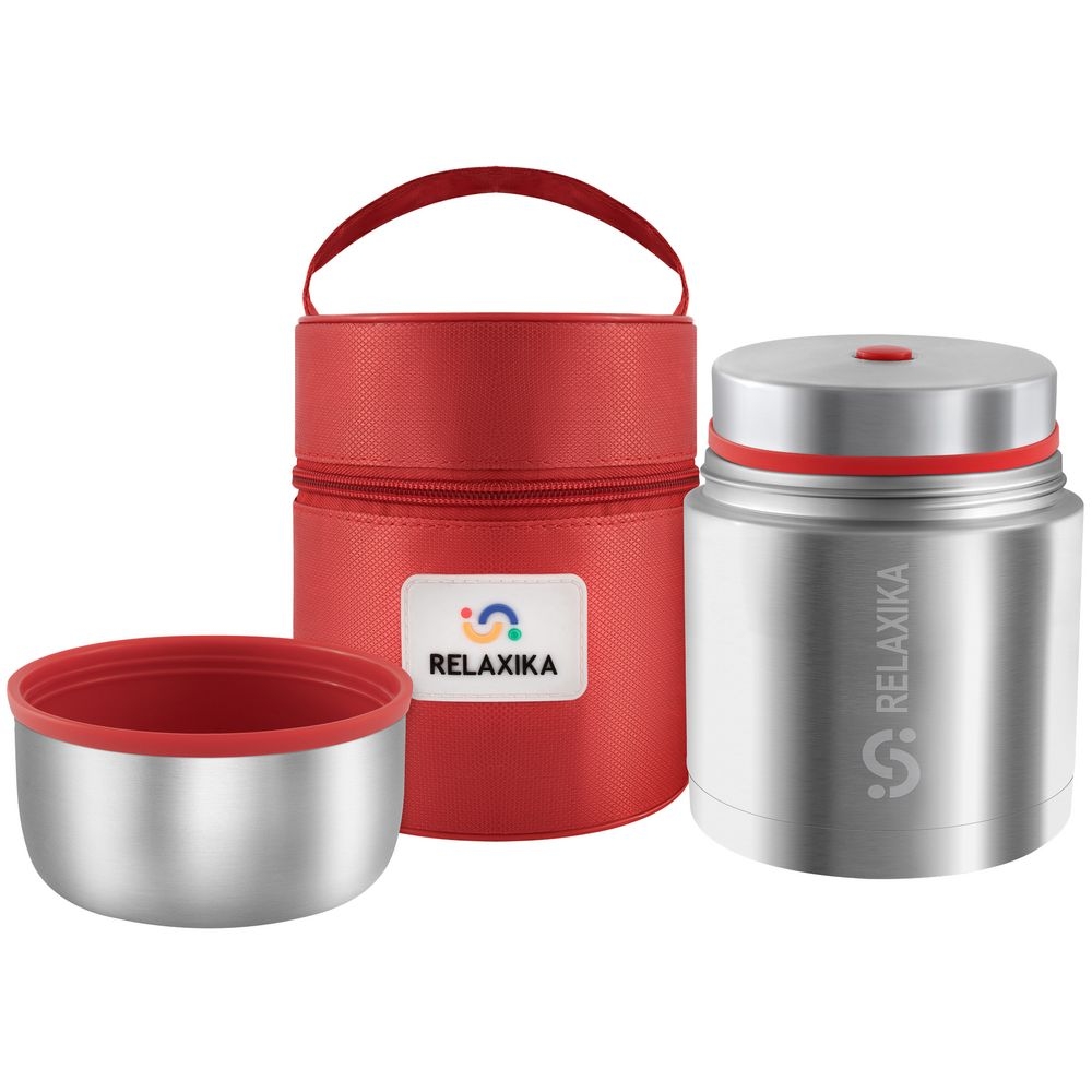 Термос для еды Relaxika 500, в чехле, стальной, серый, корпус - нержавеющая сталь; пробка - пластик