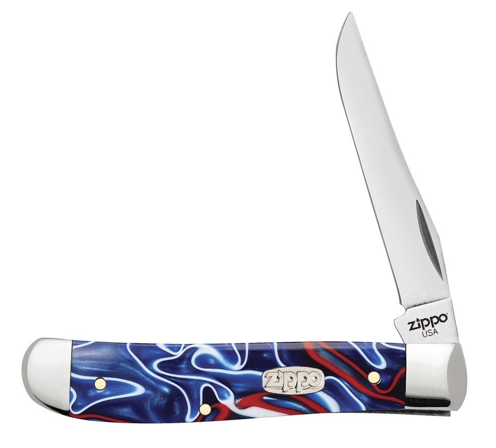 Нож перочинный ZIPPO Patriotic Kirinite Smooth Mini Trapper, 89 мм, синий + ЗАЖИГАЛКА ZIPPO 207, синий