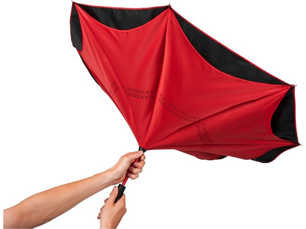 Зонт-трость «Yoon» с обратным сложением, черный, красный, полиэстер