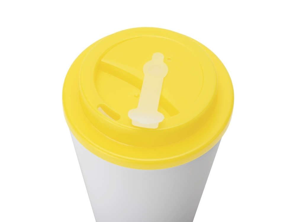 Пластиковый стакан с двойными стенками «Take away», белый, желтый, пластик, силикон