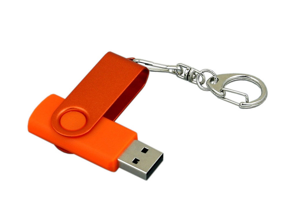 USB 2.0- флешка промо на 4 Гб с поворотным механизмом и однотонным металлическим клипом, оранжевый, пластик