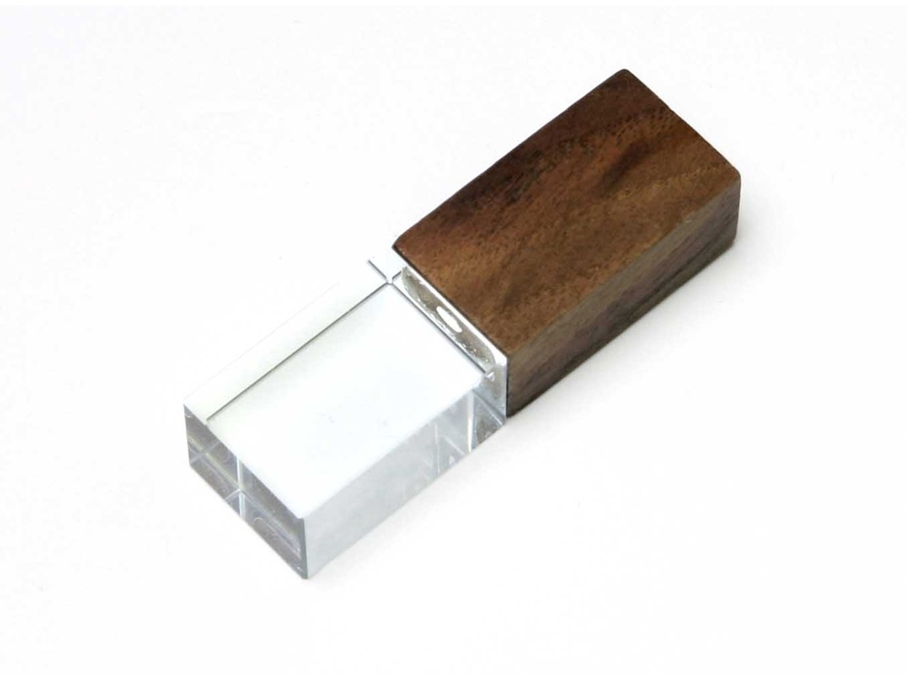USB 2.0- флешка на 32 Гб прямоугольной формы, коричневый, красный, прозрачный, дерево, стекло