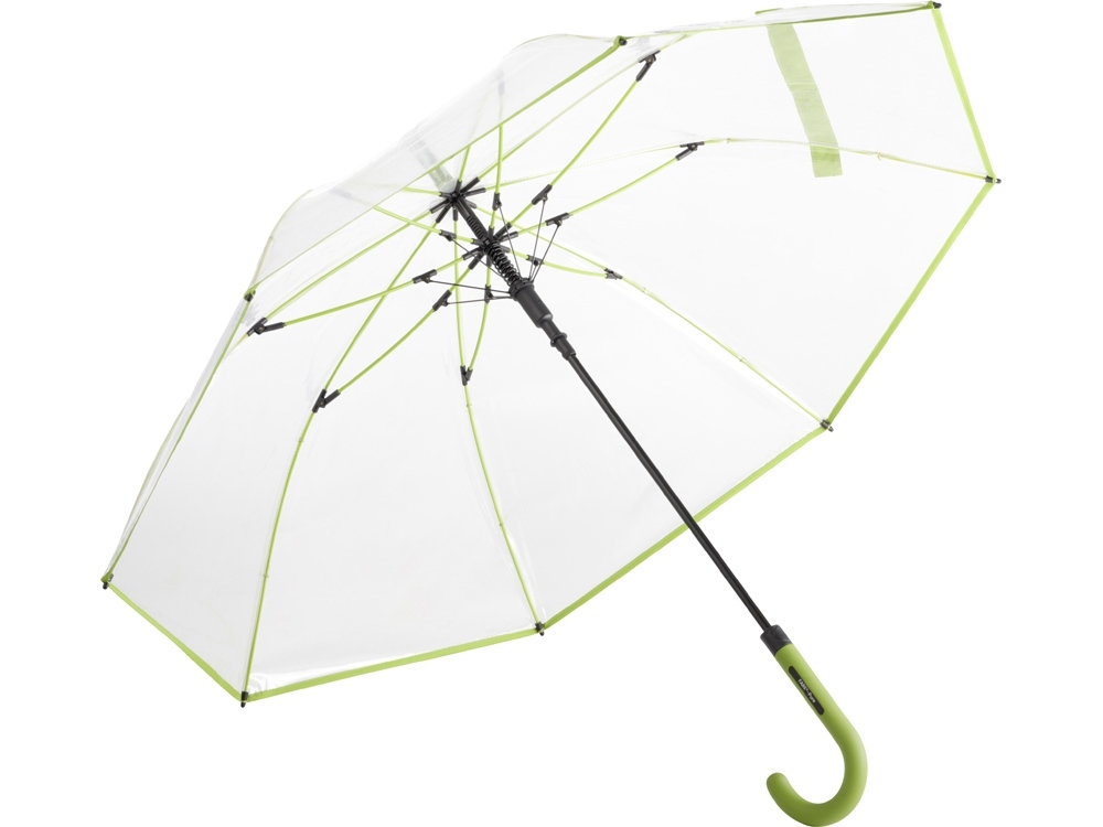 Зонт-трость «Pure» с прозрачным куполом, зеленый, прозрачный, полиэстер, пластик