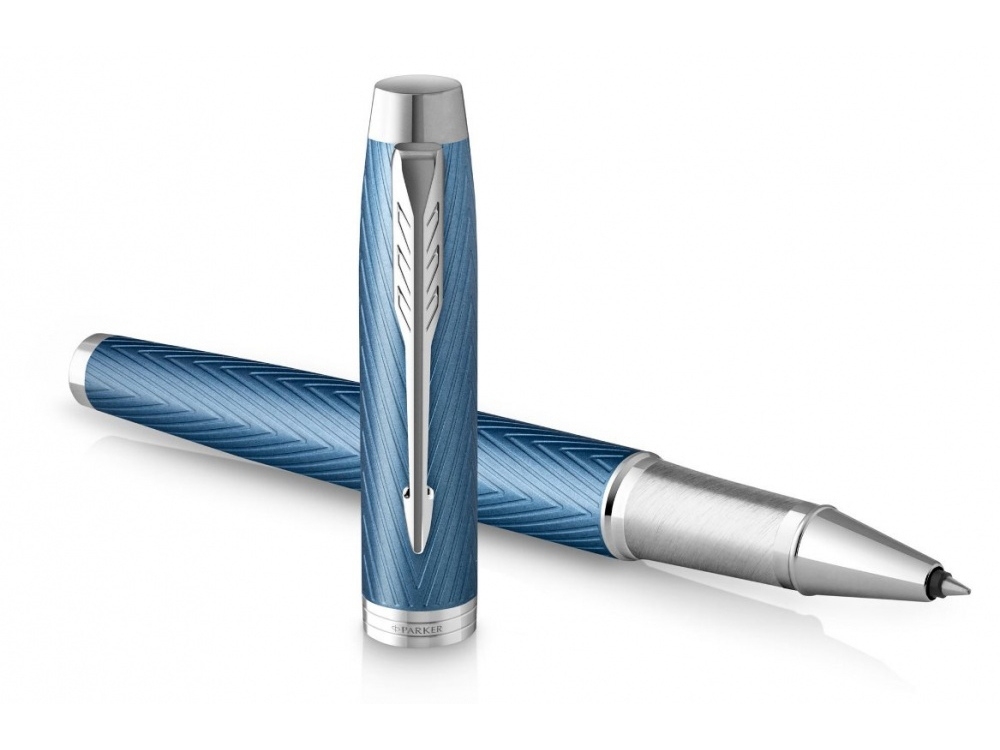 Ручка роллер Parker IM Premium, голубой, серебристый, металл