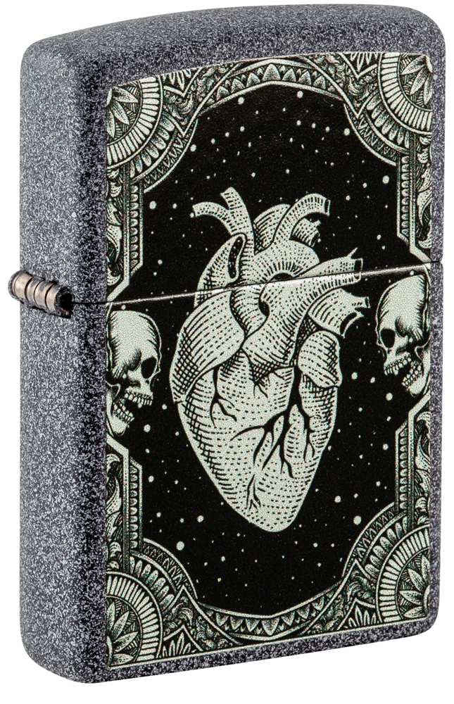 Зажигалка ZIPPO Heart Design с покрытием Iron Stone, латунь/сталь, серая, 38x13x57 мм, серый