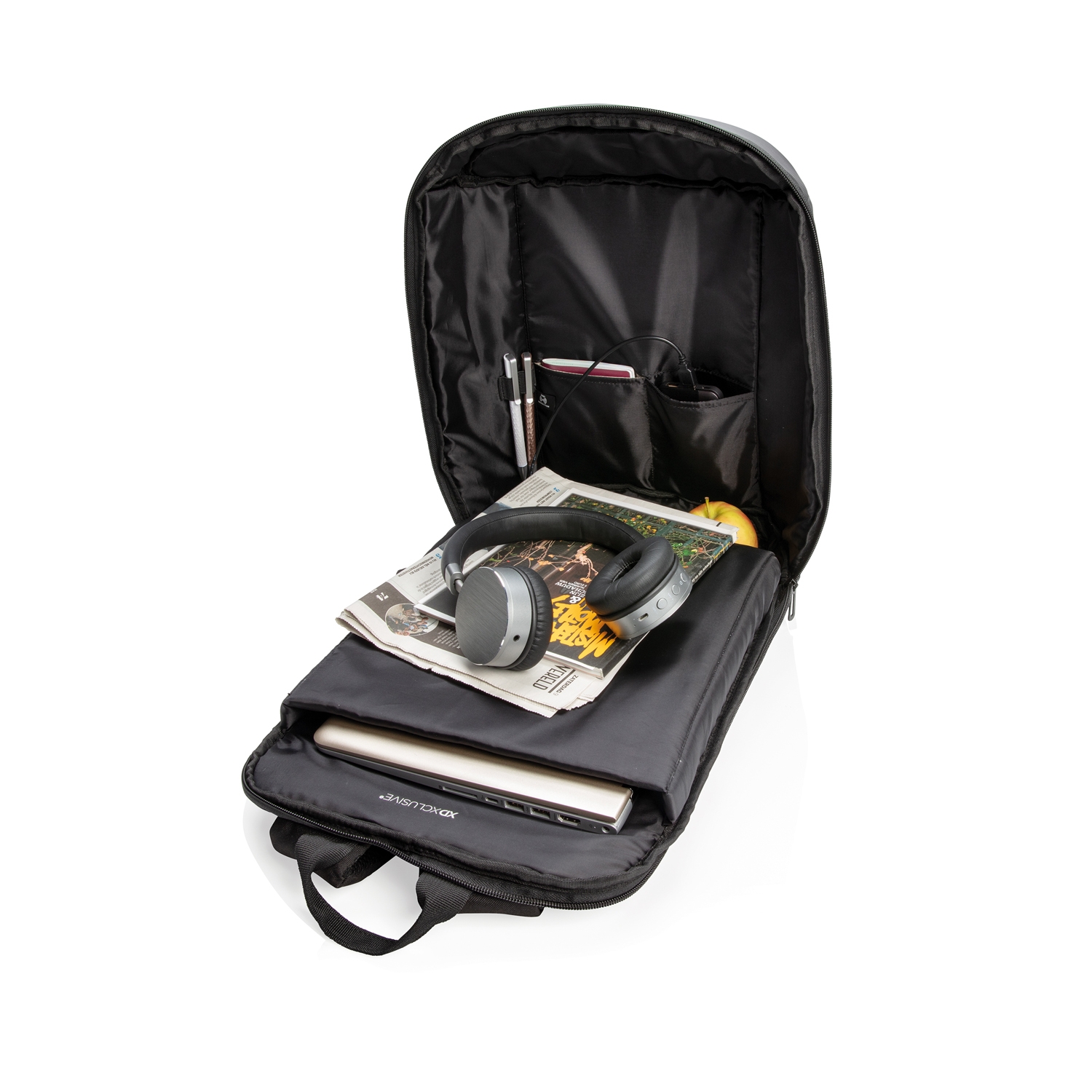 Антикражный рюкзак Madrid с разъемом USB и защитой RFID, черный, полиэстер; polyurethane