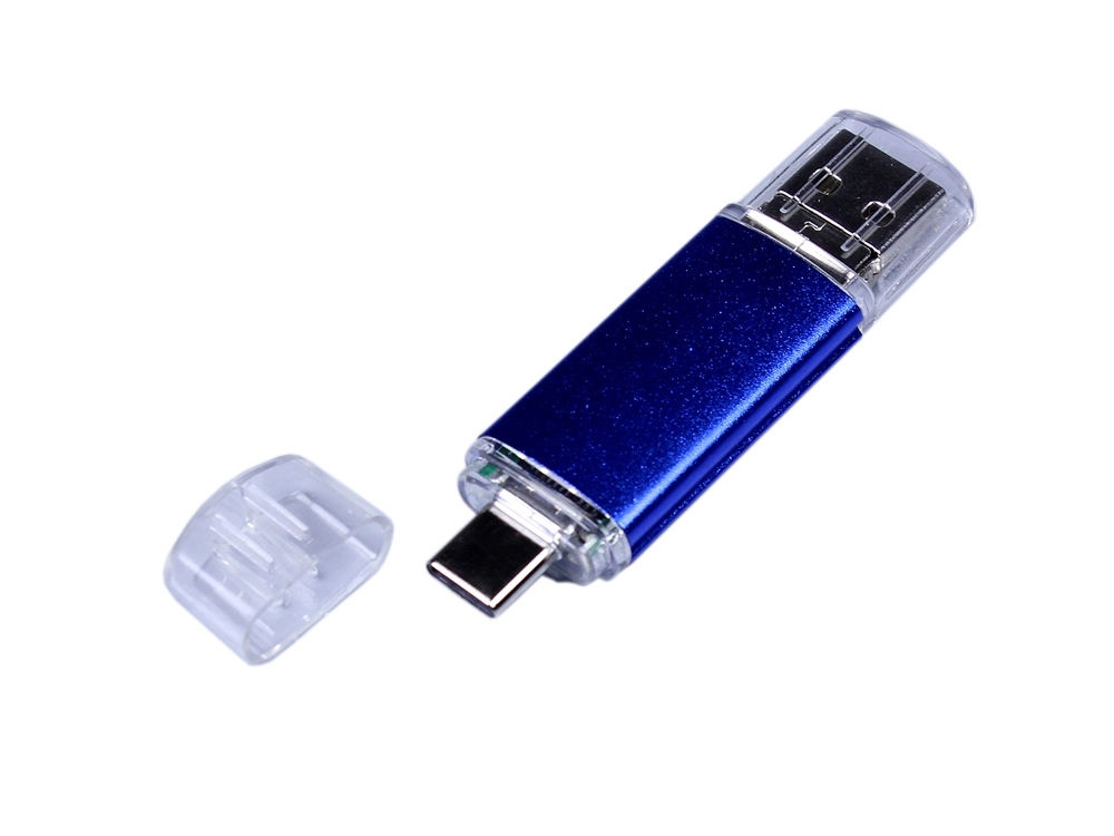 USB 2.0/micro USB/Type-C- флешка на 32 Гб, синий, металл