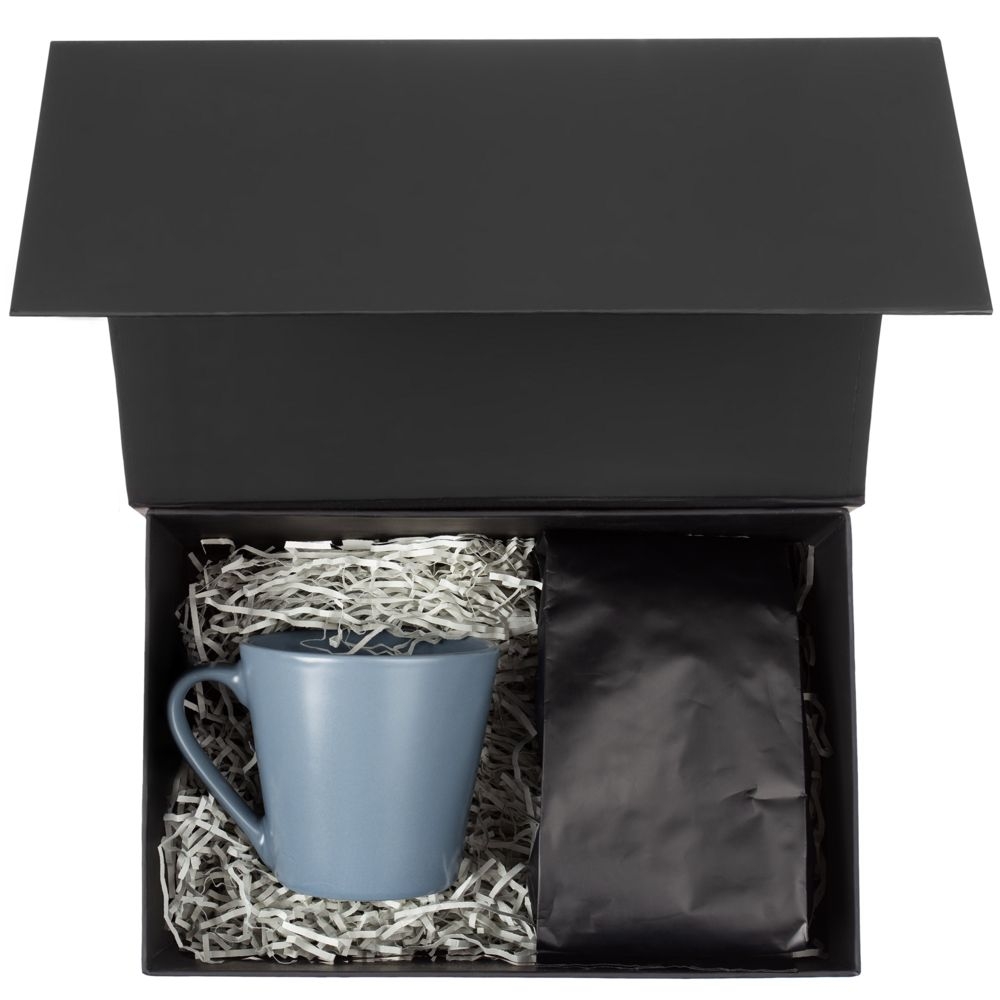 Набор Silenzio, серо-синий, серый, кружка - фаянс; кофе - алюминиевая фольга, полиэтилен; коробка - переплетный картон