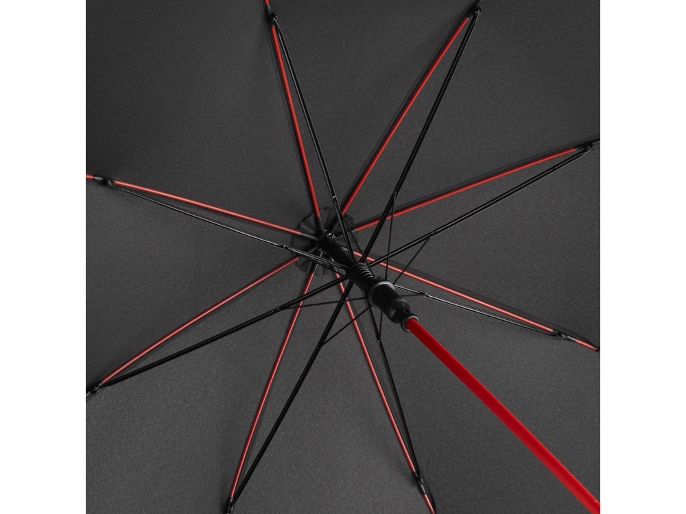 Зонт-трость «Colorline» с цветными спицами и куполом из переработанного пластика, черный, красный, полиэстер