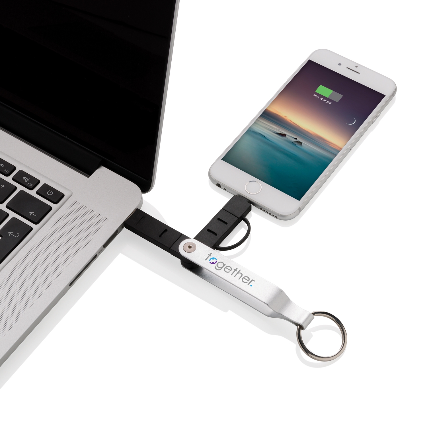 USB-кабель MFi 2 в 1, серебряный; черный, алюминий; tpr
